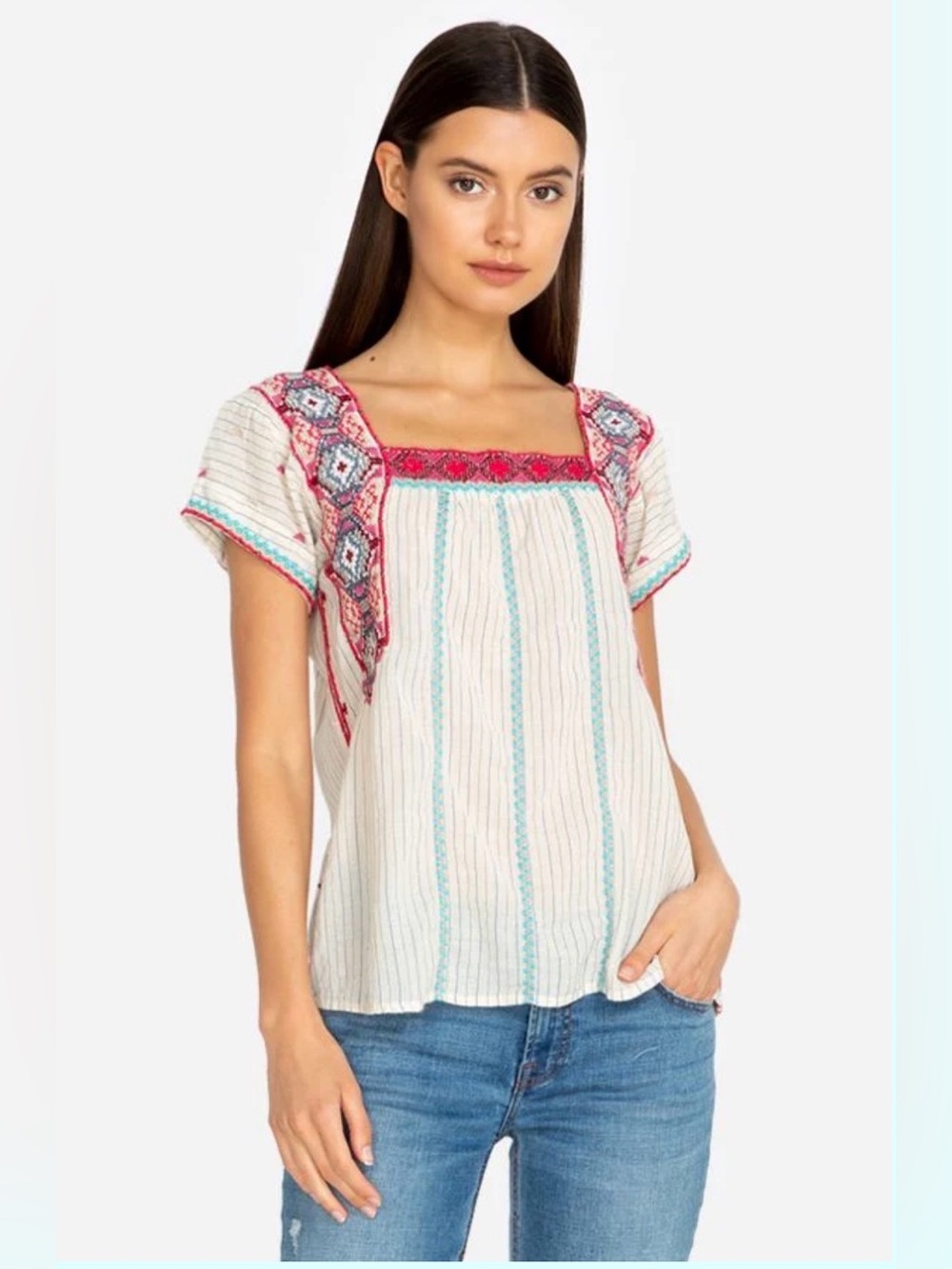 Johnny Was Women’s Kaya Crop Peasant Top, Size Large